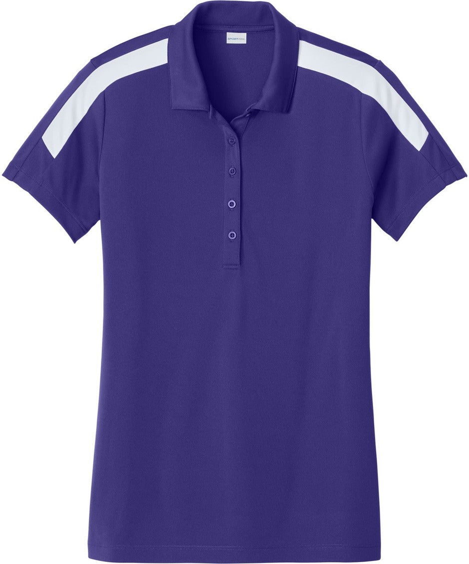Front View of Purple/Wh Sport-Tek Women's Competitor United Polo LST104