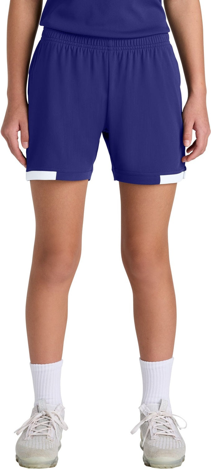 Front View of Purple/Wh Sport-Tek Youth Club 5" Short YST442