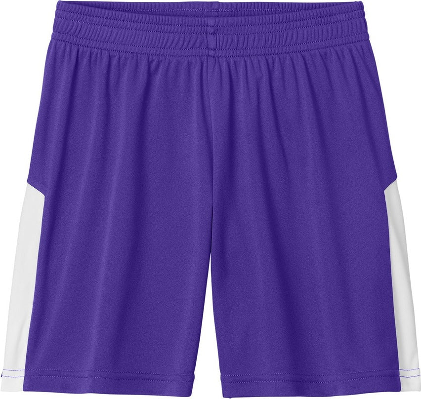 Front View of Purple/Wh Sport-Tek Youth Competitor United 5" Short YST103
