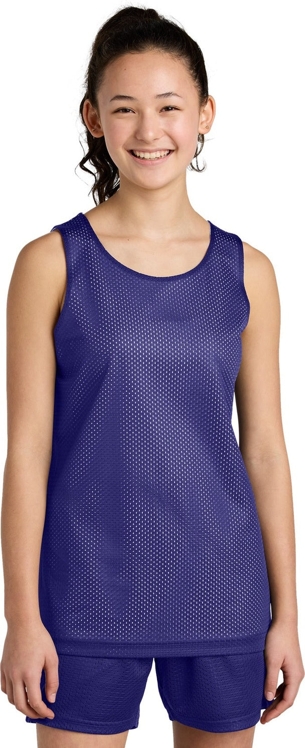 Front View of Purple/Wh Sport-Tek Youth PosiCharge Reversible Mesh Tank YST5000