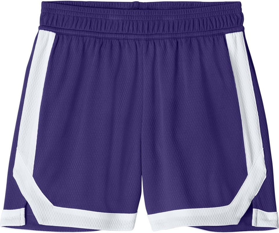 Front View of Purple/Wh Sport-Tek Youth Rival Basketball 5" Short YST901