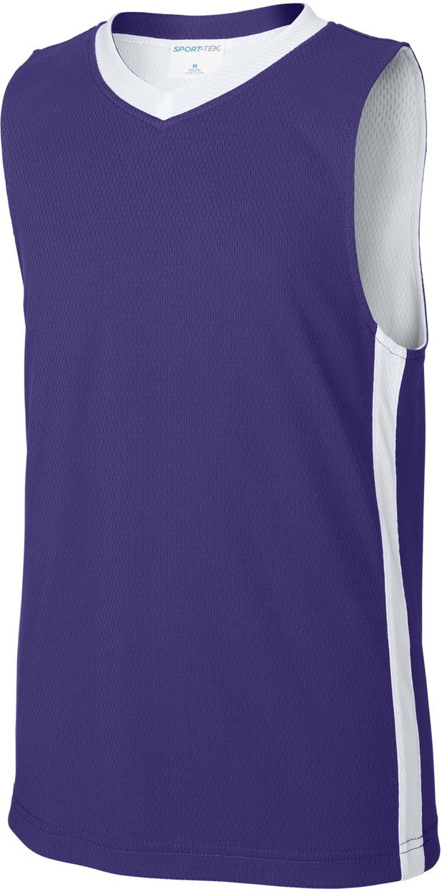 Front View of Purple/Wh Sport-Tek Youth Rival Basketball Rev Jersey YST900