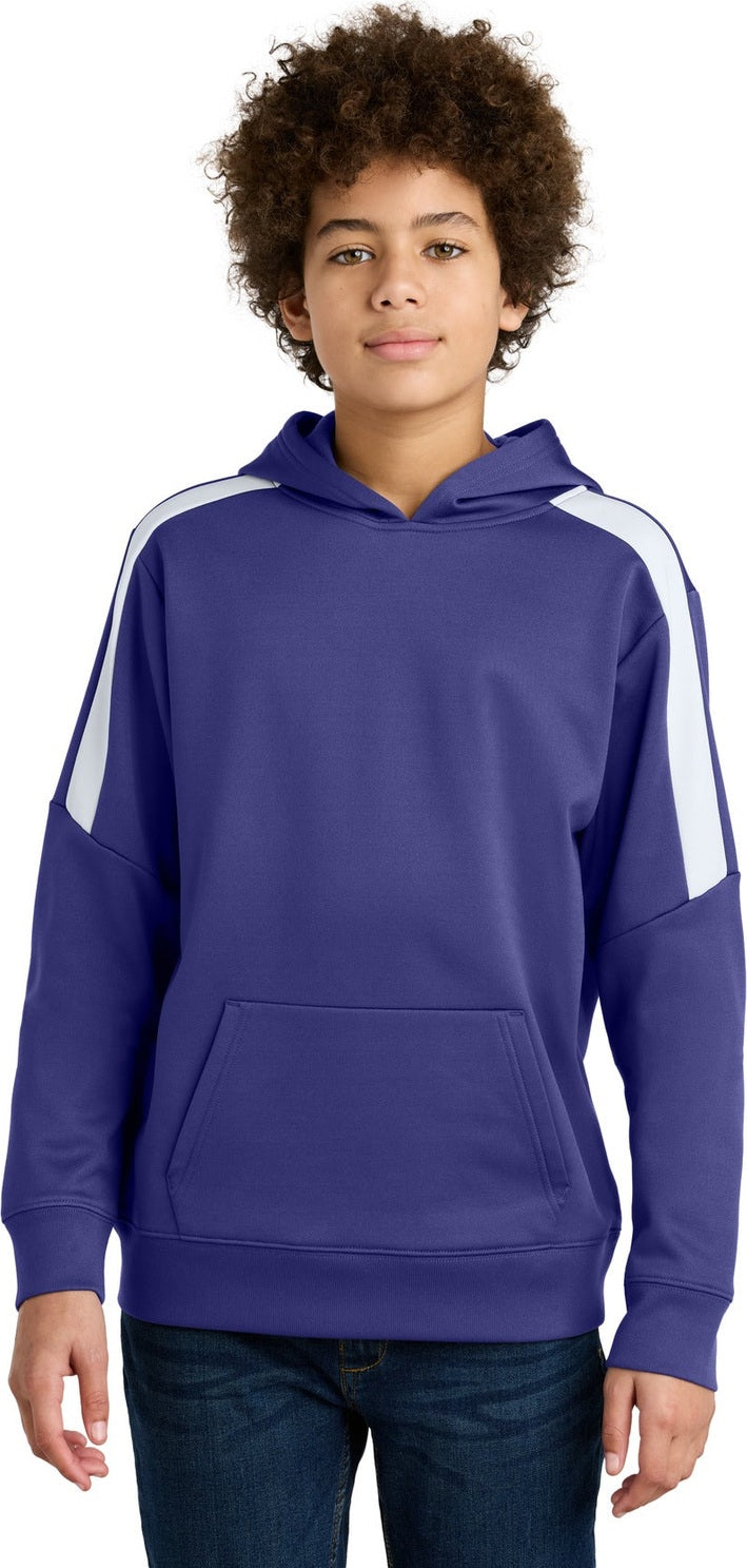 Front View of Purple/Wh Sport-Tek Youth Sport-Wick Fleece United Pullover Hoodie YST255