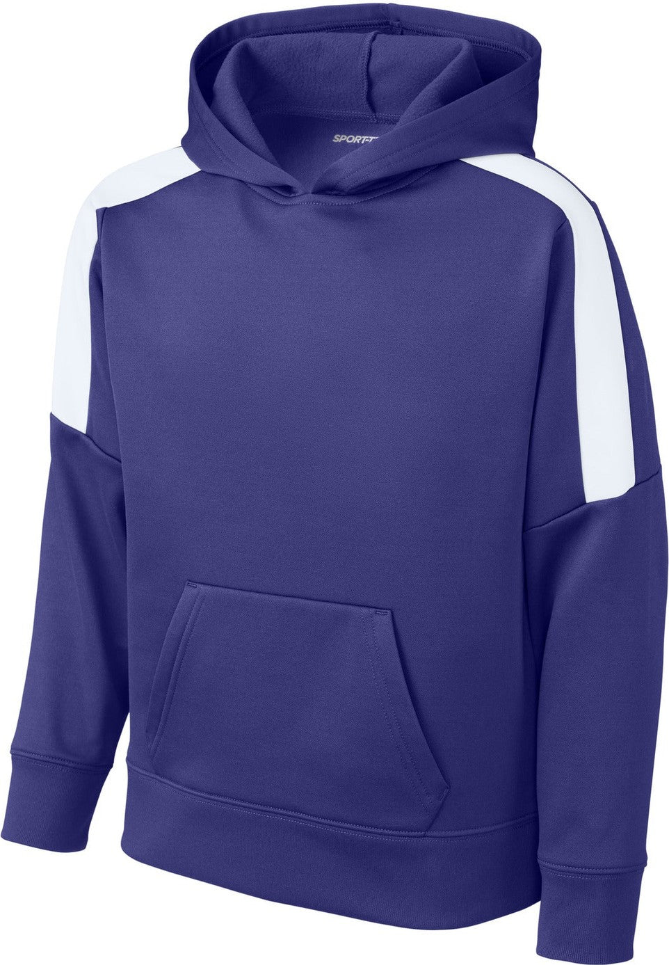 Front View of Purple/Wh Sport-Tek Youth Sport-Wick Fleece United Pullover Hoodie YST255