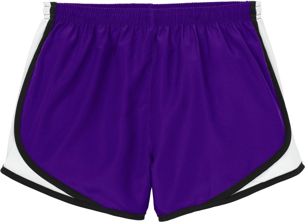 Front View of Purple/Wht/Blk Sport-Tek Women's Cadence Short. LST304