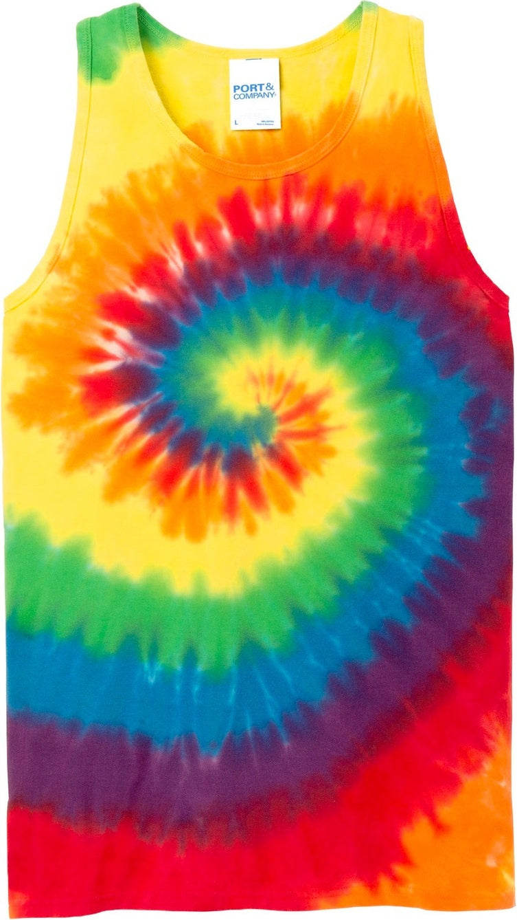 Front View of Rainbow Port & Co Tie-Dye Tank Top. PC147TT