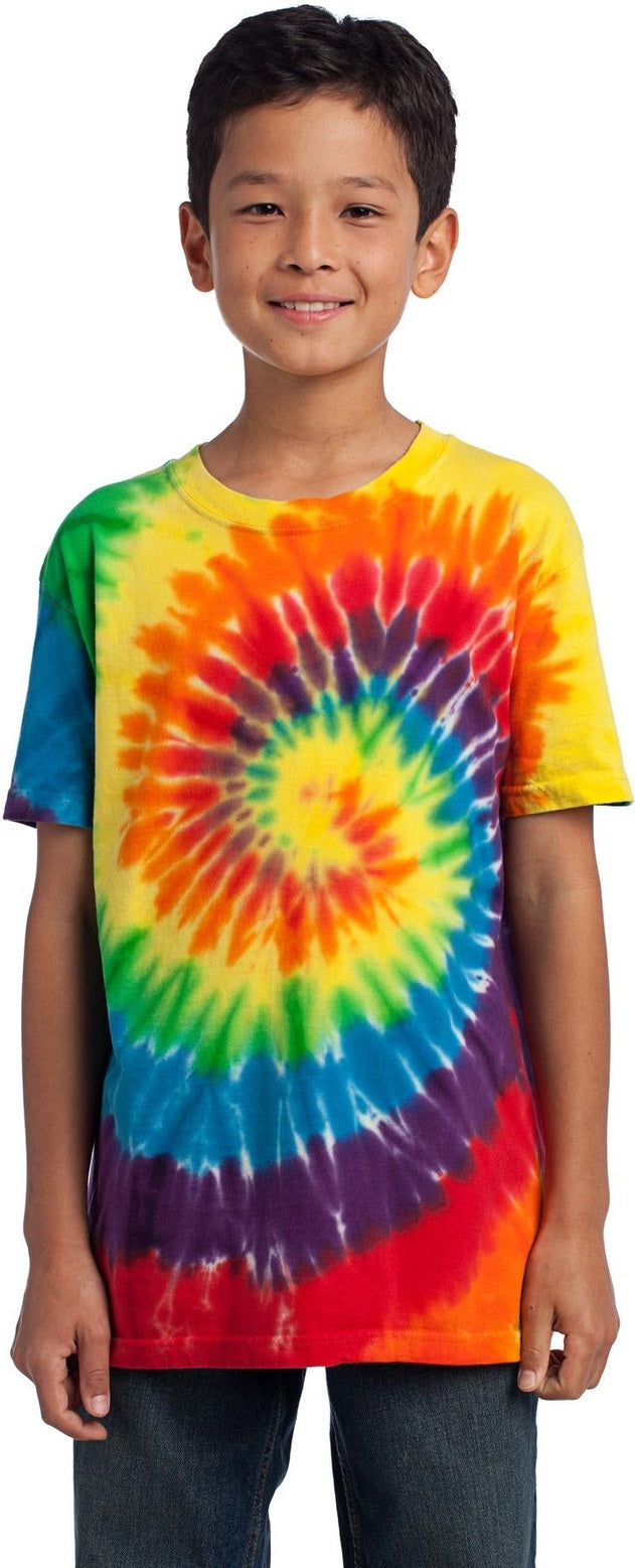 Front View of Rainbow Port & Co Youth Tie-Dye Tee. PC147Y
