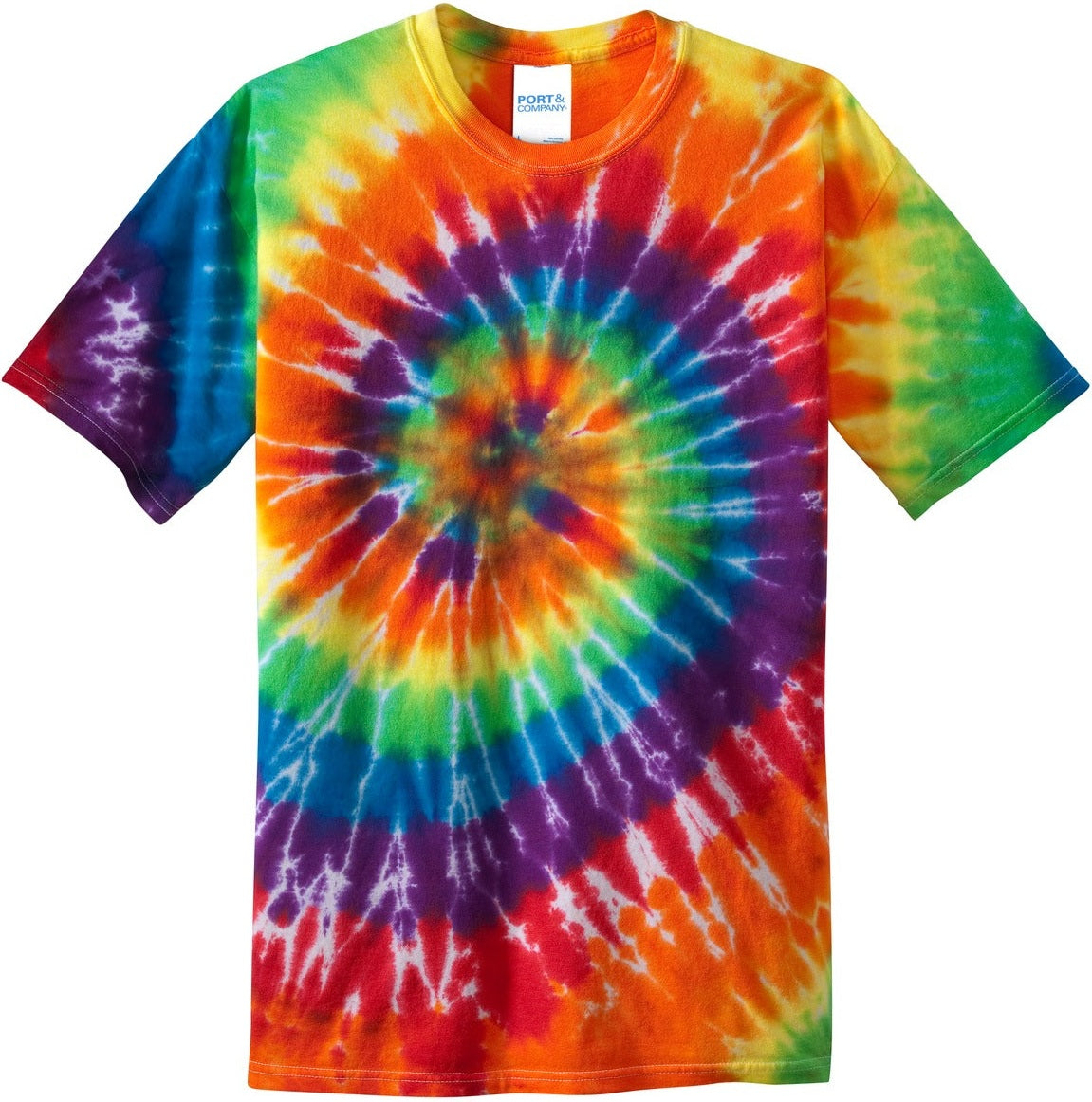 Front View of Rainbow Port & Co Youth Tie-Dye Tee. PC147Y