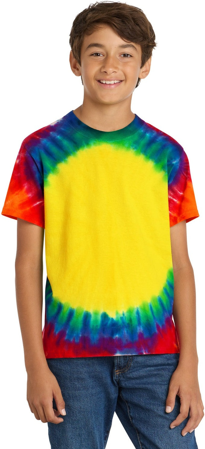Front View of Rainbow Port & Co Youth Window Tie-Dye Tee. PC149Y