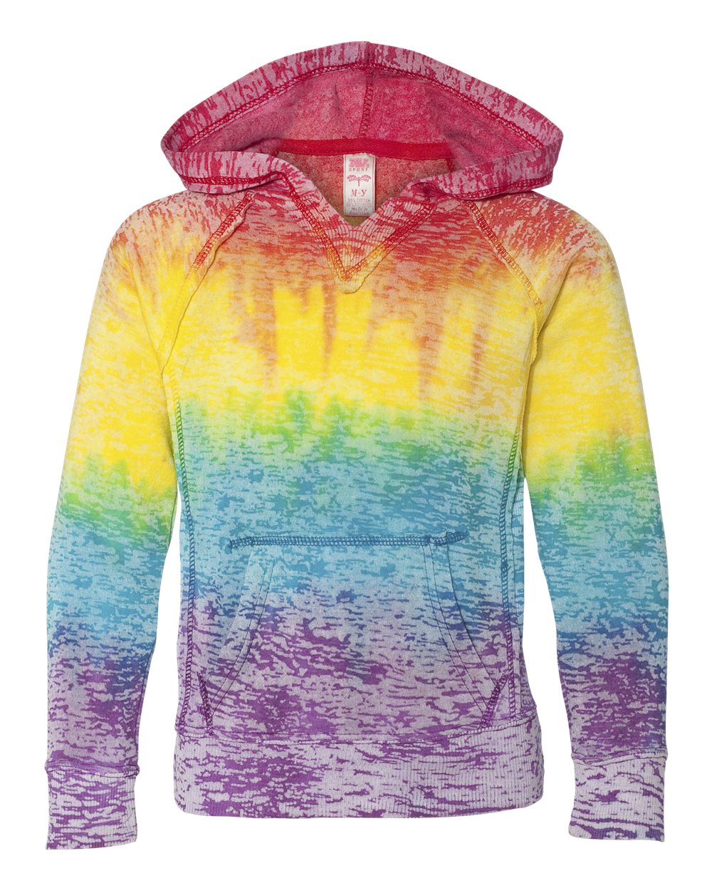 Rainbow Stripe Girls’ Courtney Burnout V-Notch Hooded Sweatshirt - W1162Y