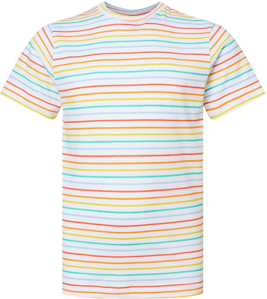 Front View of Rainbow Stripe Youth Fine Jersey Tee - 6101