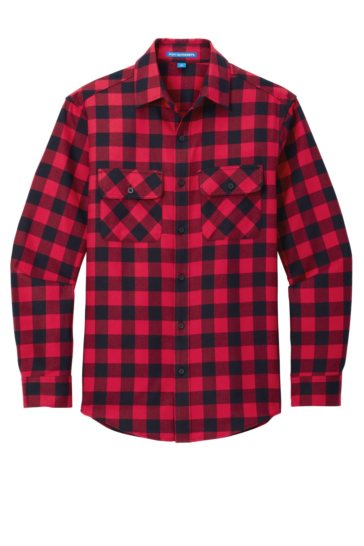 Front View of R/BkBfflCk Port Authority Plaid Flannel Shirt. W668