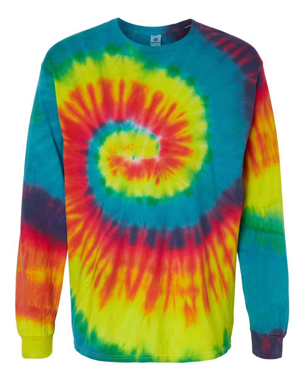 Front View of Reactive Rainbow Tie-Dyed Long Sleeve T-Shirt - 2000