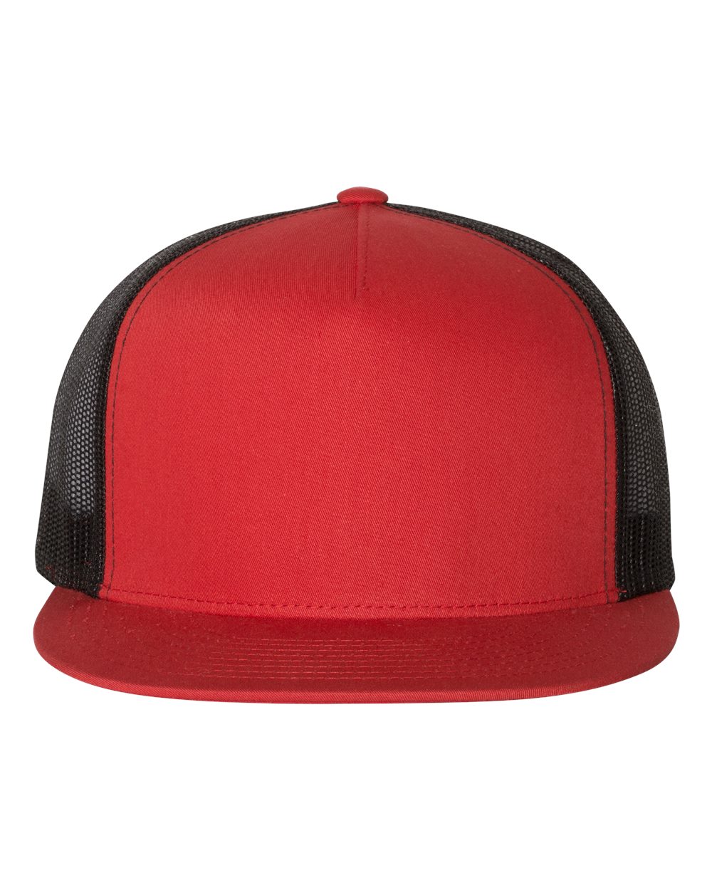 Front View of Red/ Black Five-Panel Classic Trucker Cap - 6006