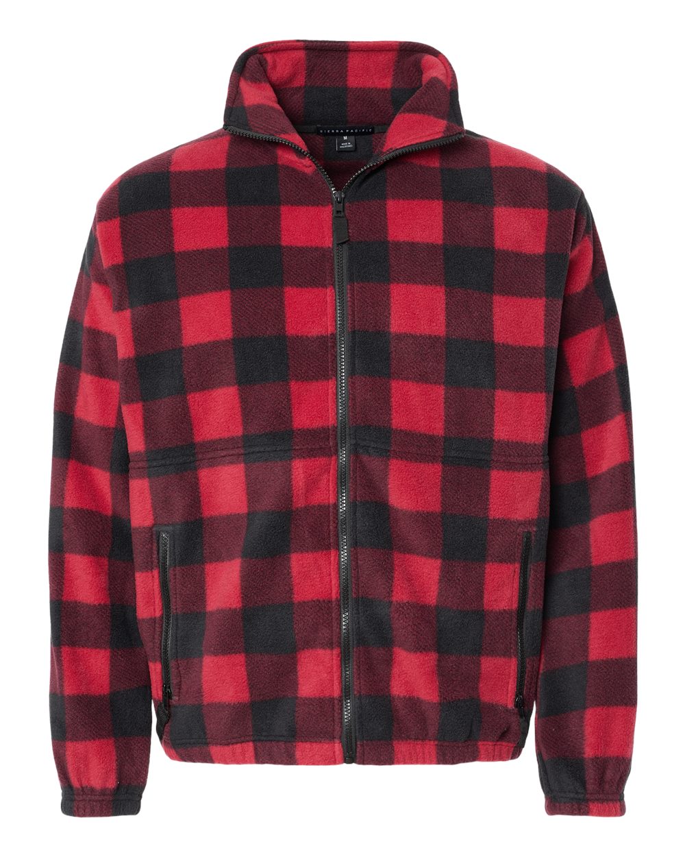 Front View of Red/ Black Polar Fleece Full-Zip Jacket - 3062