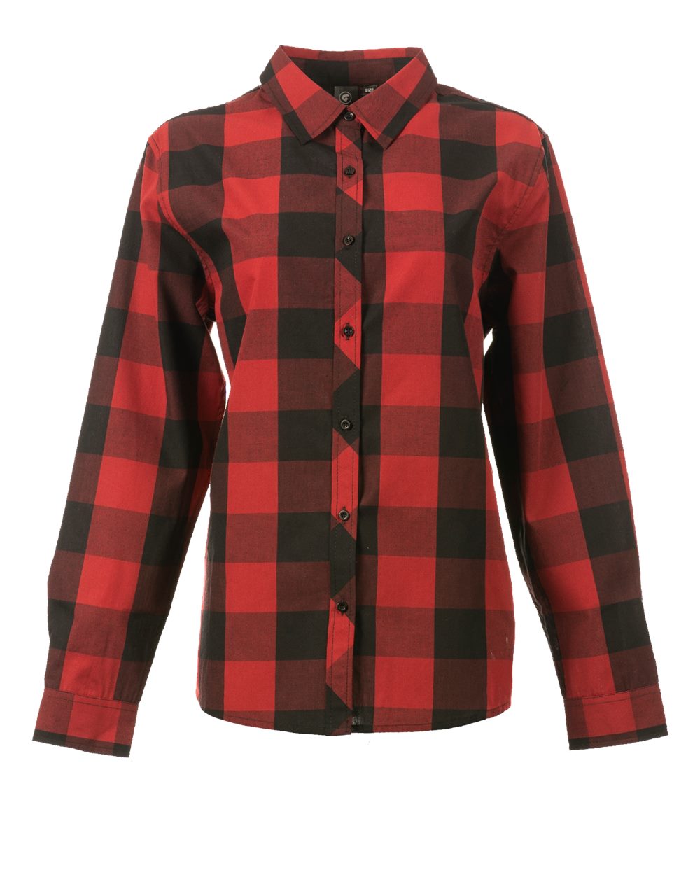 Front View of Red/ Black Women&#39;s Buffalo Plaid Shirt - 5203