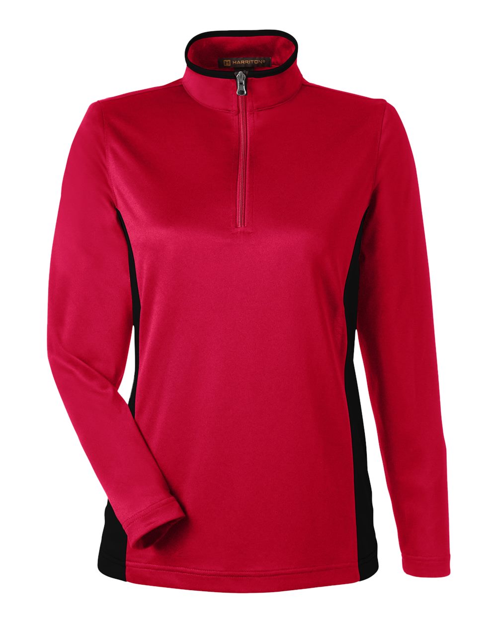 Front View of Red/ Black Women's Flash Snag Protection Plus IL Colorblock Quarter-Zip Pullover - M786W
