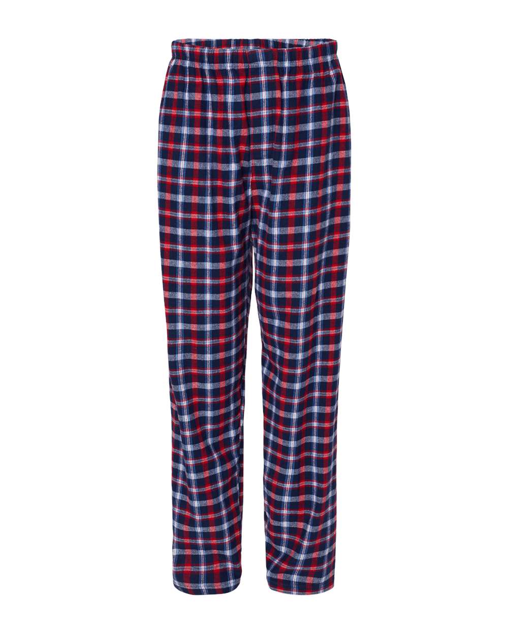 Front View of Red Blue Plaid Harley Flannel Pants - BM6624