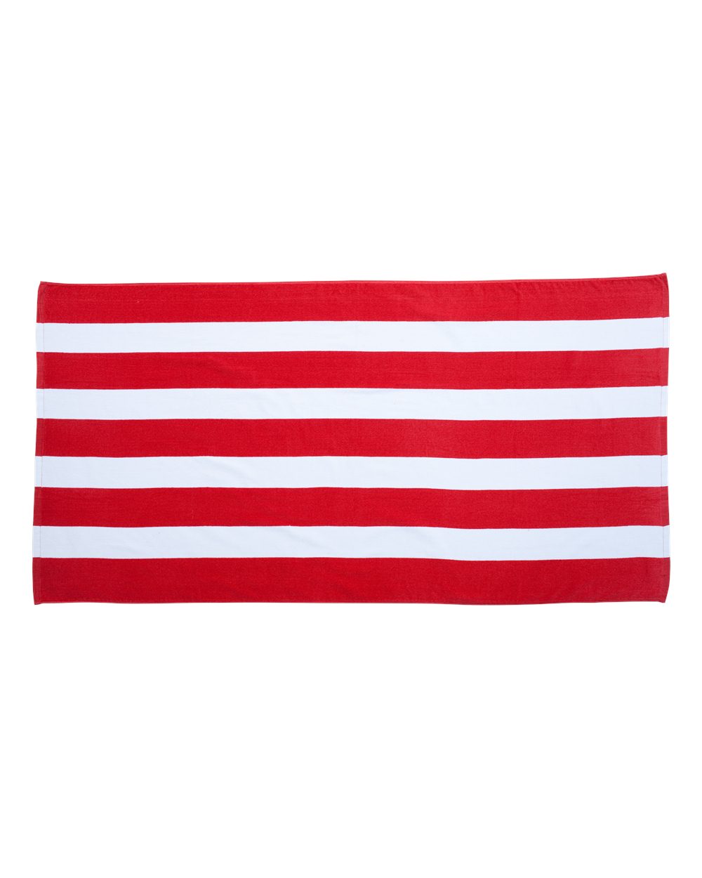 Front View of Red Cabana Stripe Velour Beach Towel - C3060S