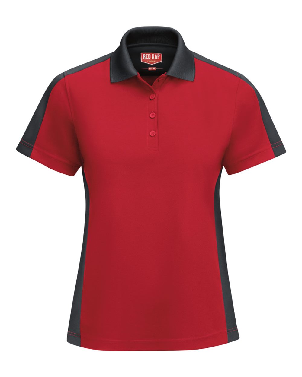 Front View of Red/ Charcoal Women's Short Sleeve Performance Knit Two-Tone Polo - SK53