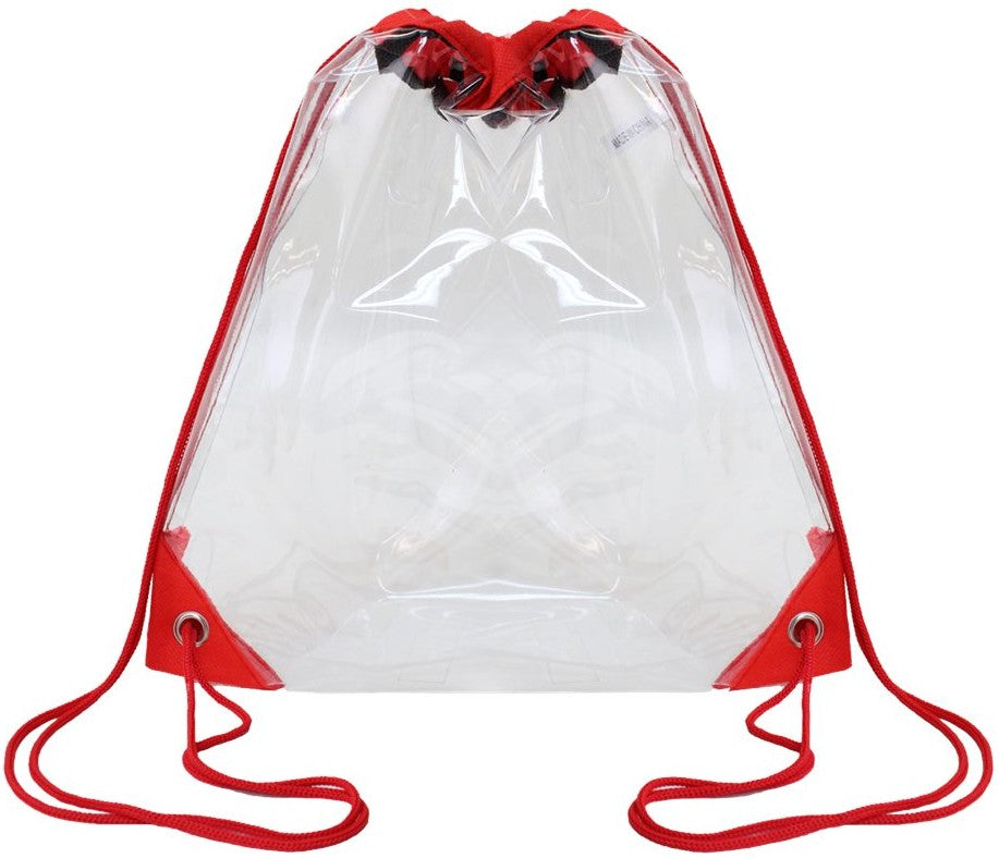 Front View of Red Clear Drawstring Pack - OAD5007
