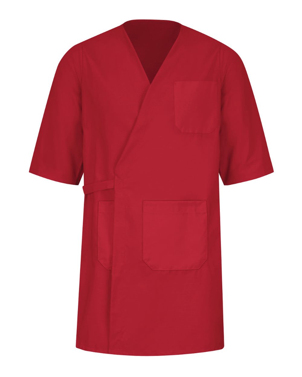 Front View of Red Collarless Butcher Wrap - WP10