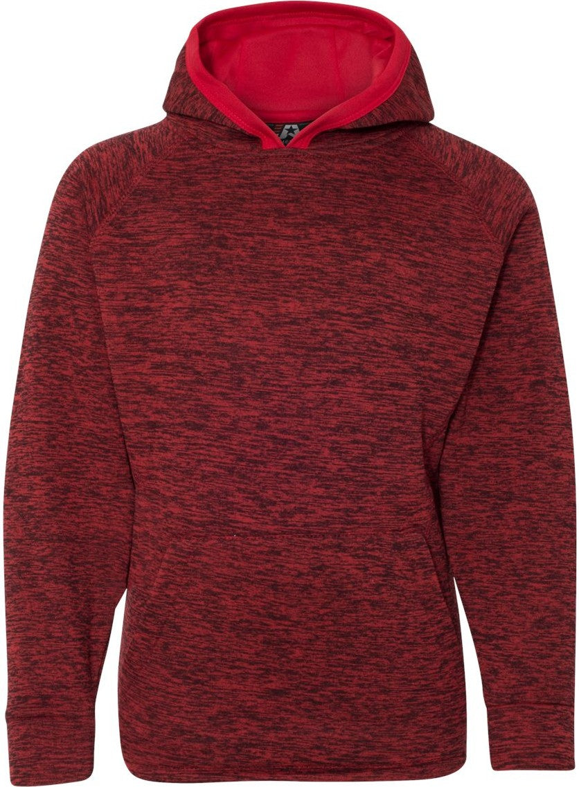 Front View of Red Fleck/ Red Youth Cosmic Fleece Hooded Sweatshirt - 8610