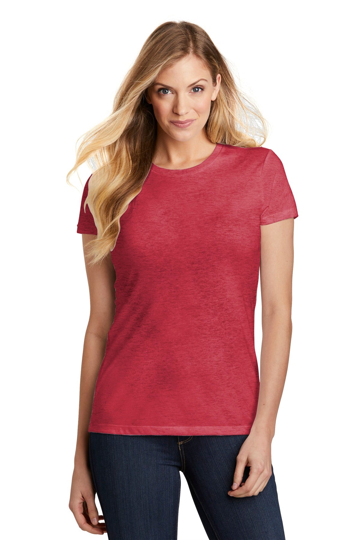 Front View of Red Frost District Women's Fitted Perfect Tri Tee. DT155