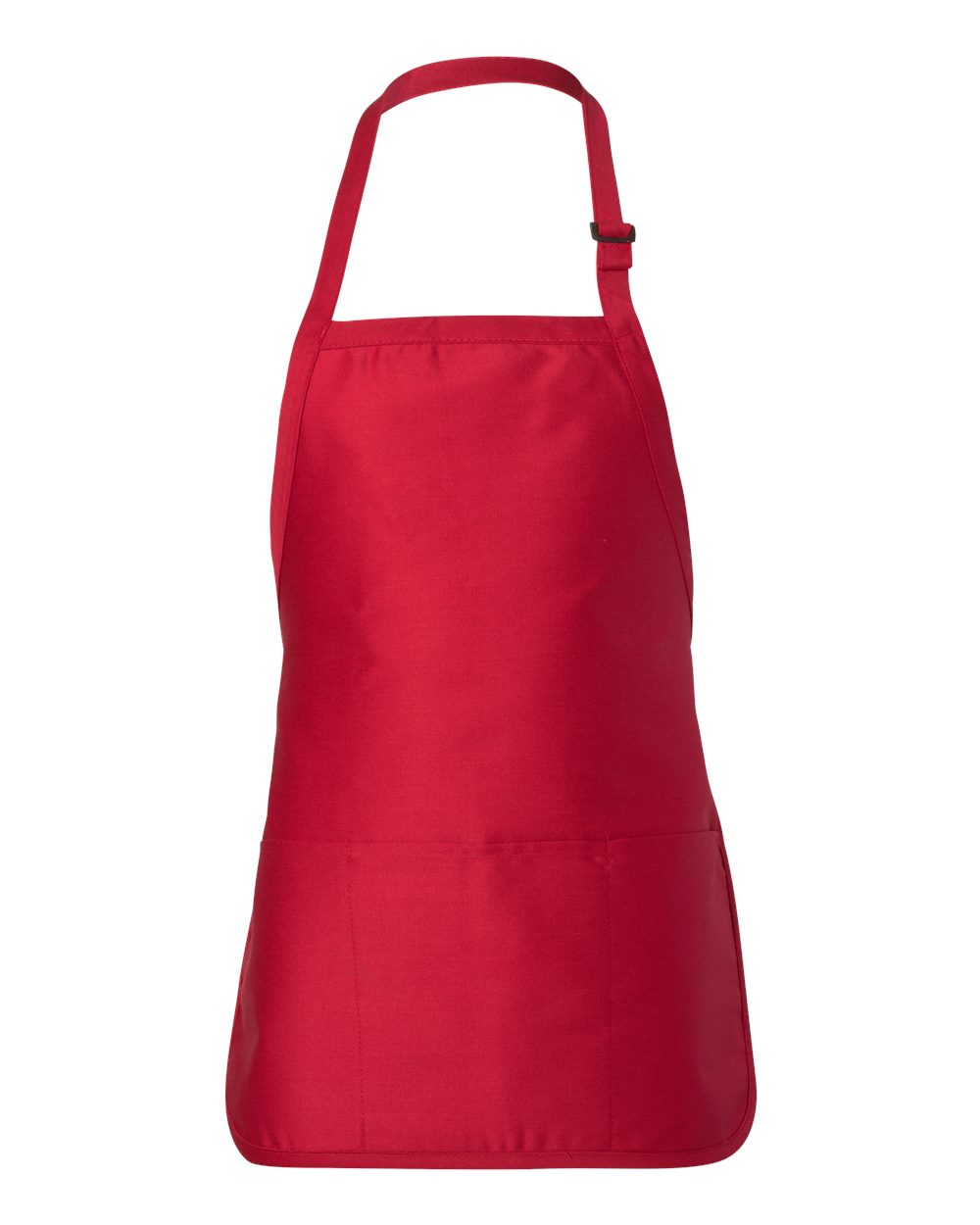 Front View of Red Full-Length Apron with Pouch Pocket - Q4250