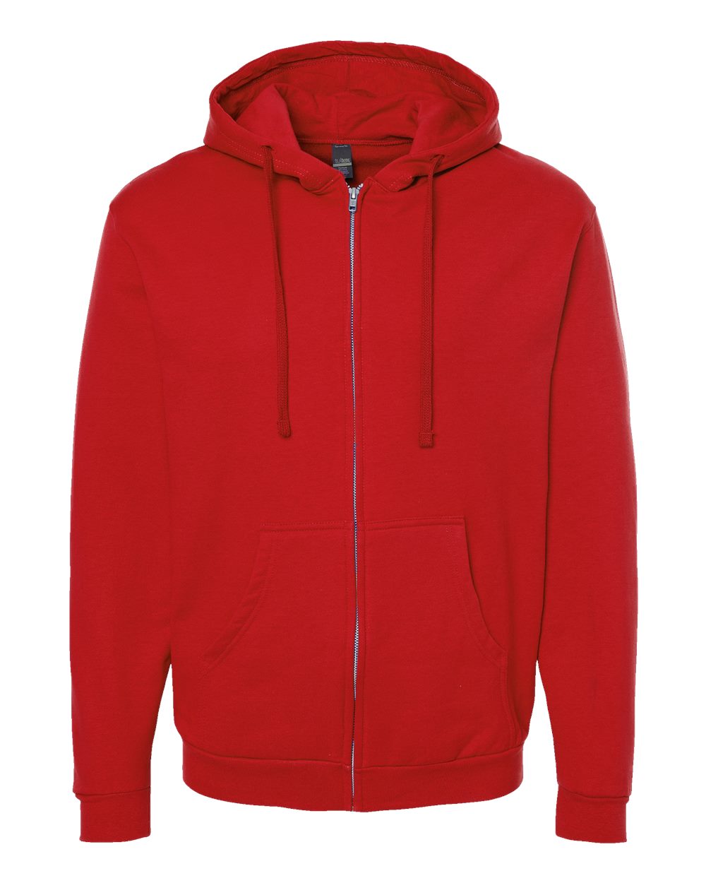 Front View of Red Full-Zip Hooded Sweatshirt - 331
