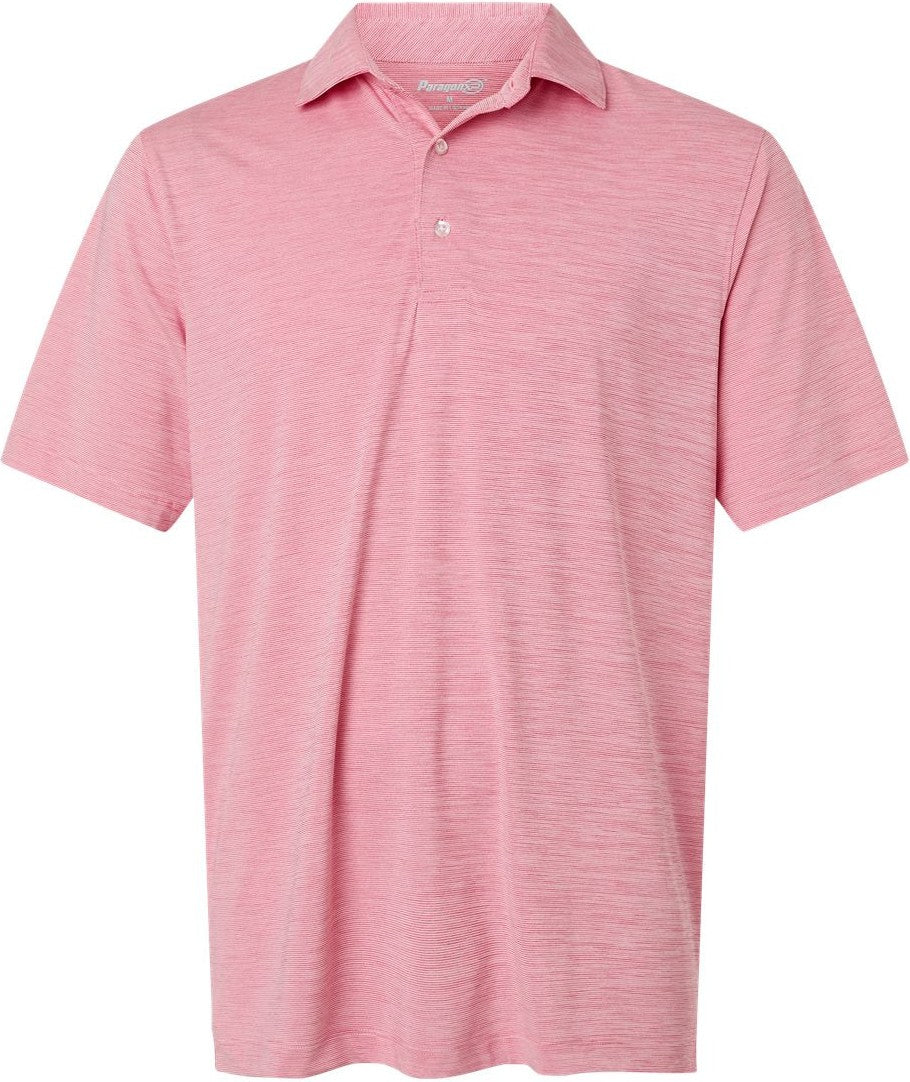 Front View of Red Heather Men's Bohemian Striped Heather Performance Polo - 162