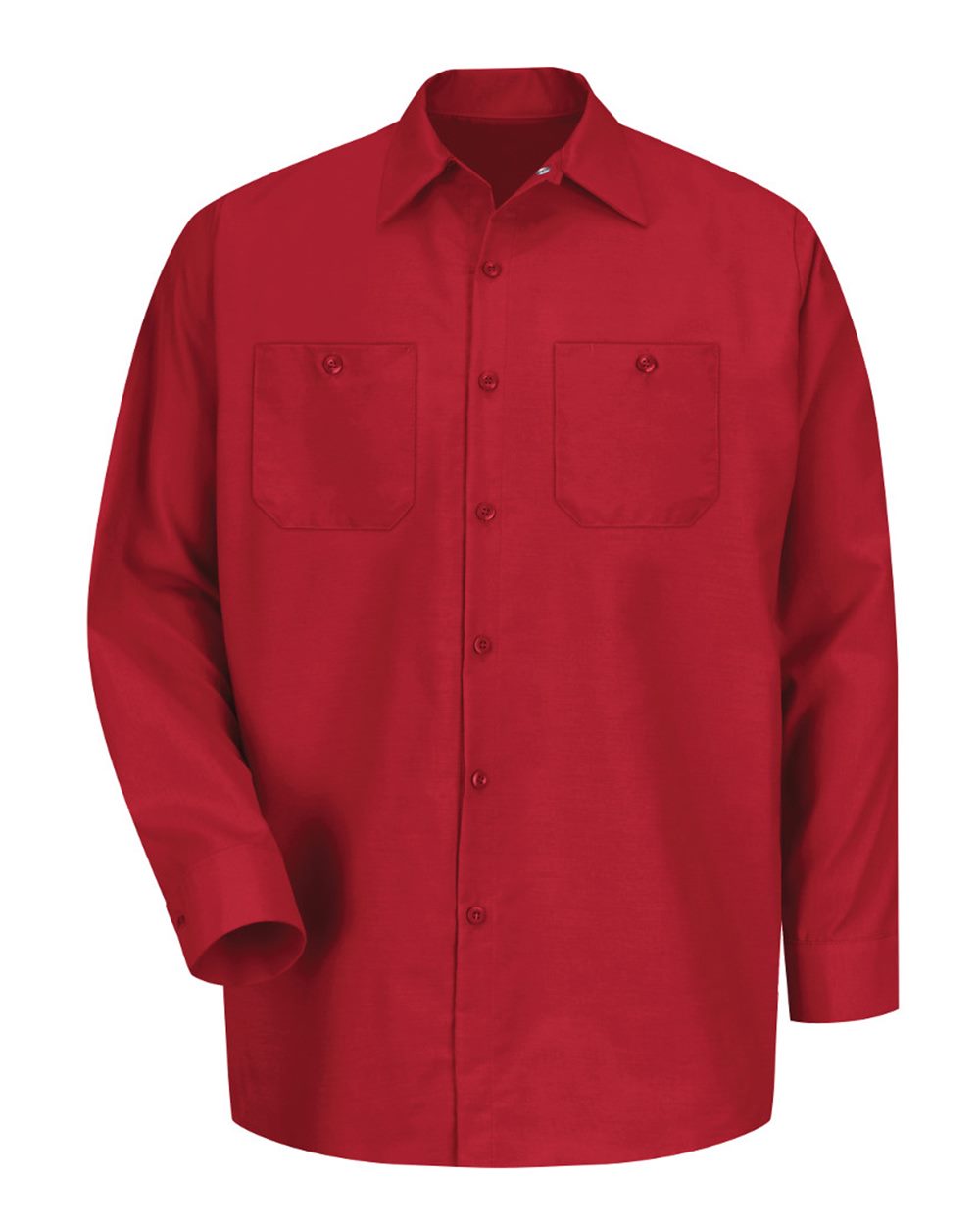 Front View of Red Industrial Long Sleeve Work Shirt - SP14