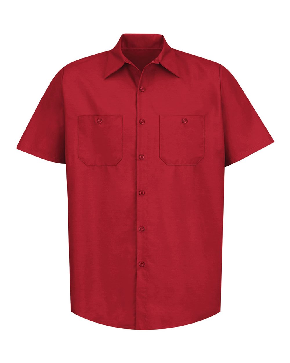 Front View of Red Industrial Short Sleeve Work Shirt - SP24
