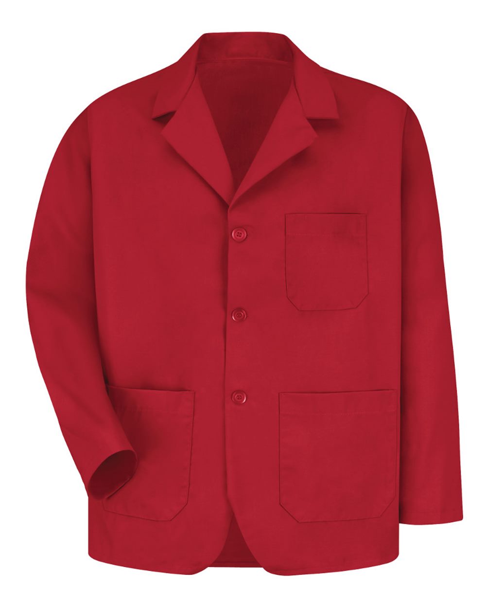 Front View of Red Lapel Counter Coat - KP10