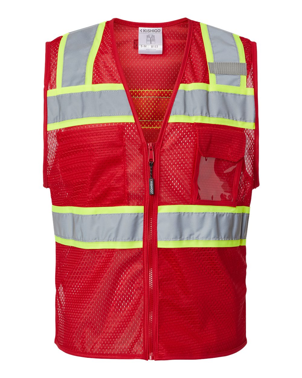 Front View of Red/ Lime - B153 EV Series® Enhanced Visibility 3 Pocket Mesh Vest - B150-156