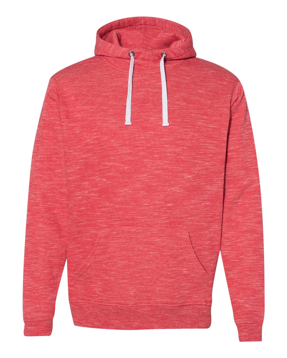 Front View of Red Mélange Fleece Hooded Sweatshirt - 8677