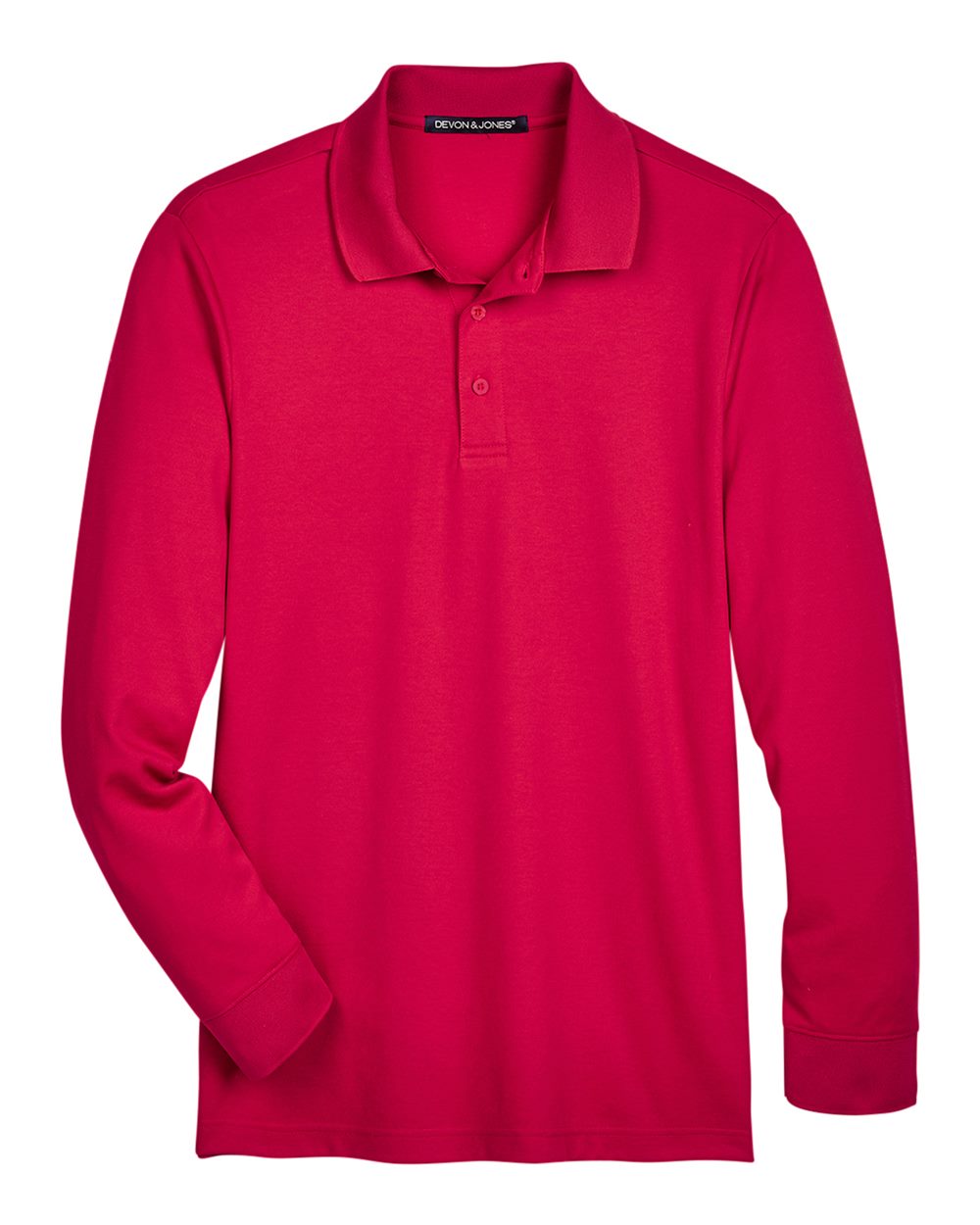 Front View of Red Men's CrownLux Performance® Plaited Long Sleeve Polo - DG20L