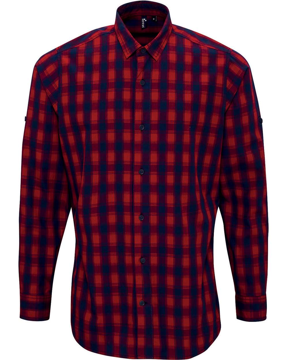 Front View of Red/ Navy Men's Mulligan Check Cotton Shirt - RP250