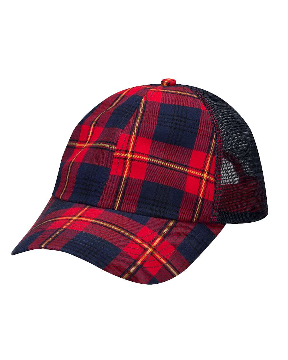 Front View of Red/ Navy Plaid Vibe Cap - VB101