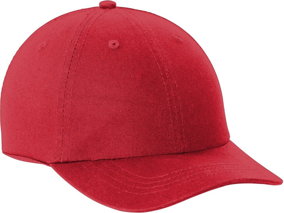 Front View of Red Port Authority Washed Twill Cap. CP78