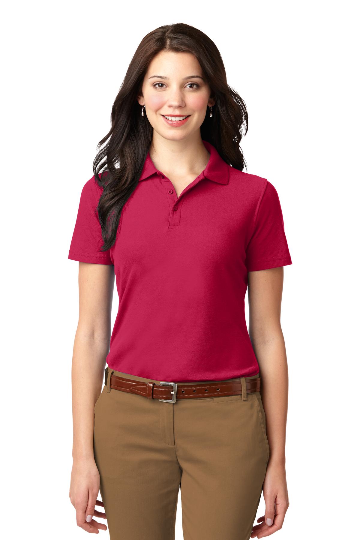 Front View of Red Port Authority Women's Stain-Resistant Polo. L510