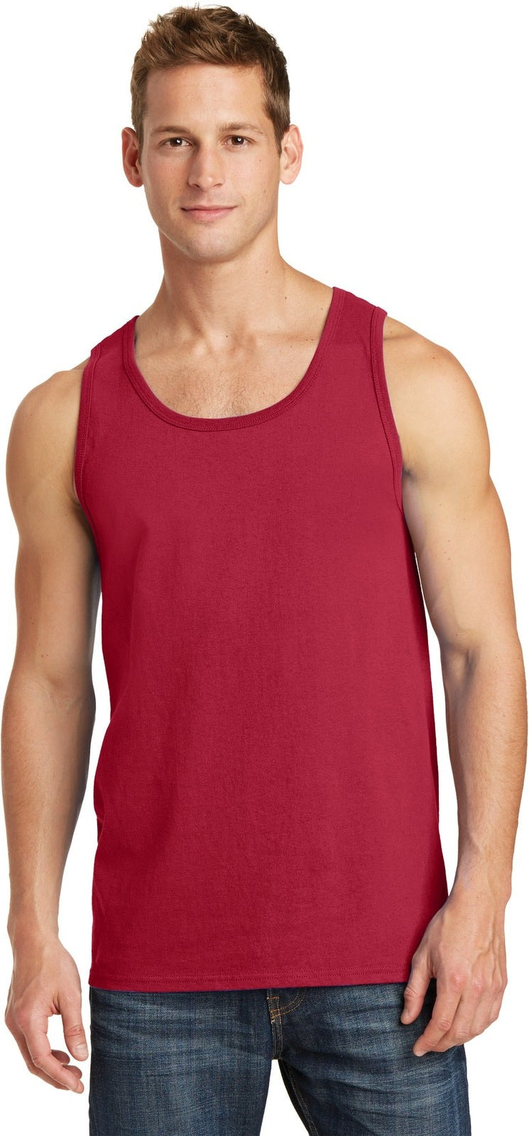 Front View of Red Port & Co Core Cotton Tank Top. PC54TT