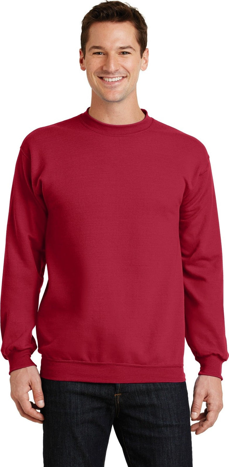 Front View of Red Port & Co Core Fleece Crewneck Sweatshirt. PC78