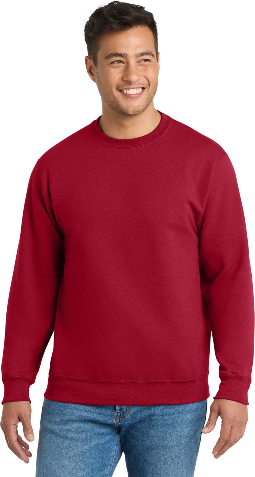 Front View of Red Port & Co Essential Fleece Crewneck Sweatshirt. PC90