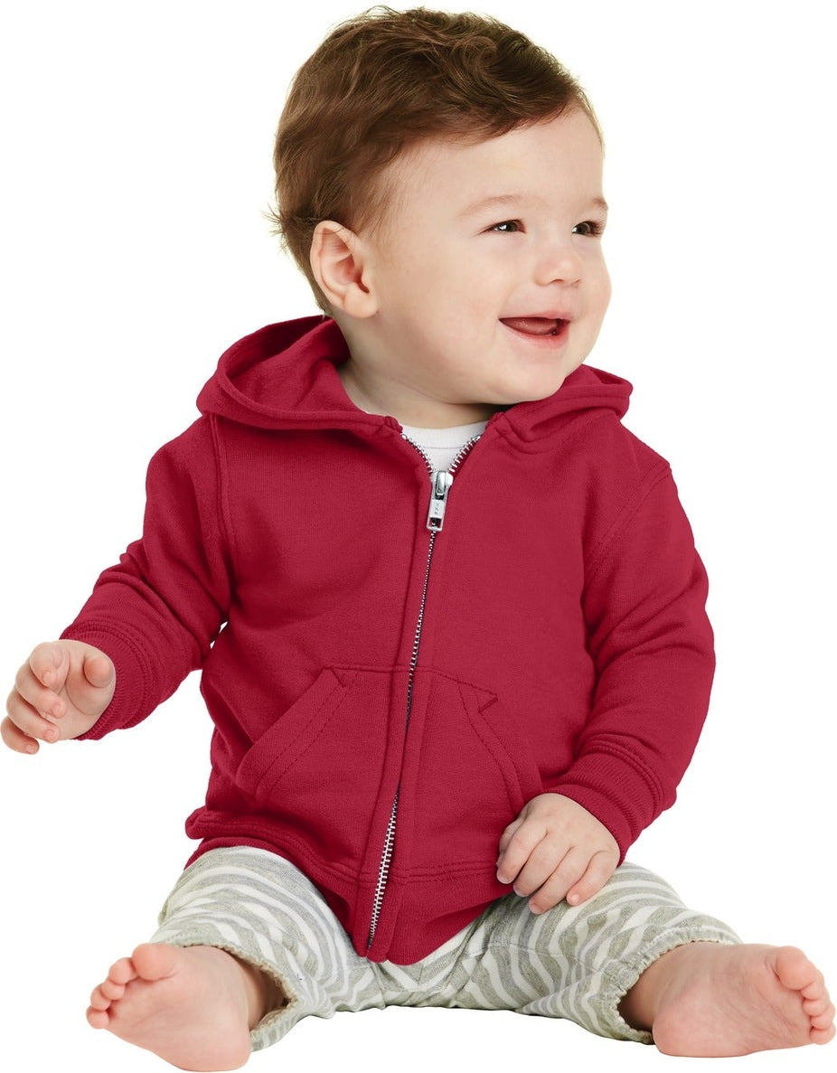 Front View of Red Port & Co Infant Core Fleece Full-Zip Hooded Sweatshirt. CAR78IZH