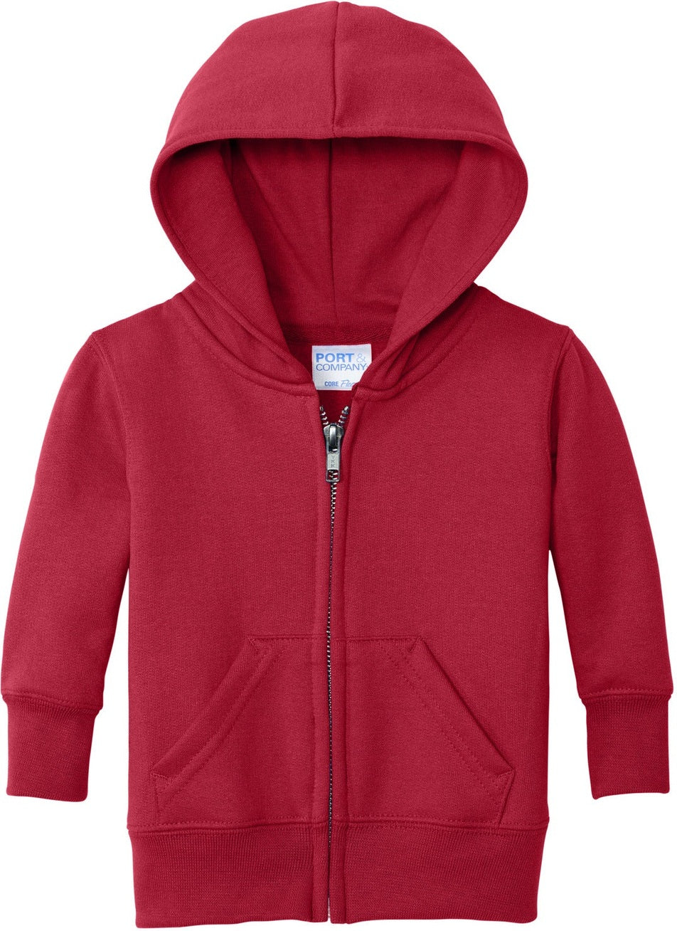 Front View of Red Port & Co Infant Core Fleece Full-Zip Hooded Sweatshirt. CAR78IZH