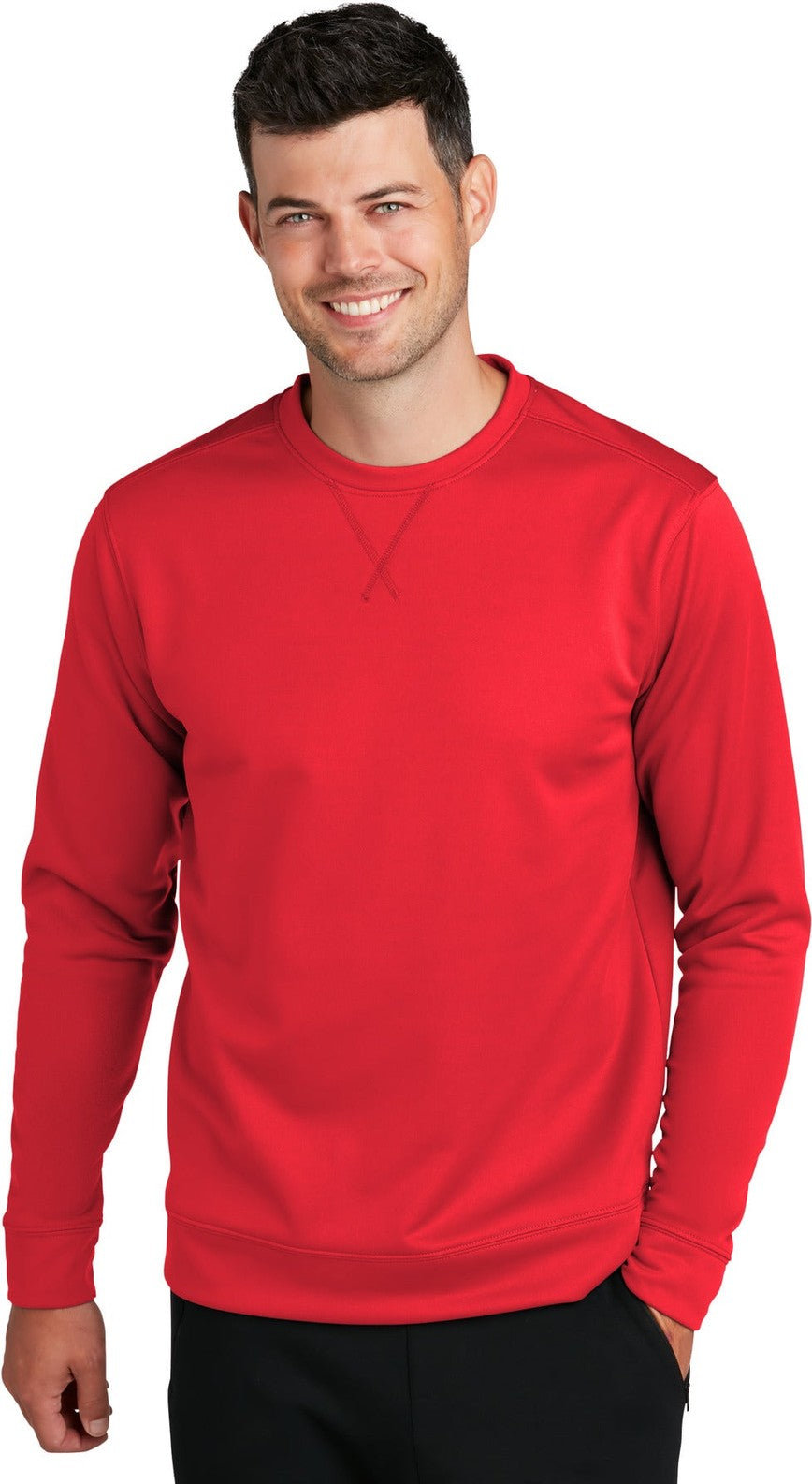 Front View of Red Port & Co Performance Fleece Crewneck Sweatshirt. PC590