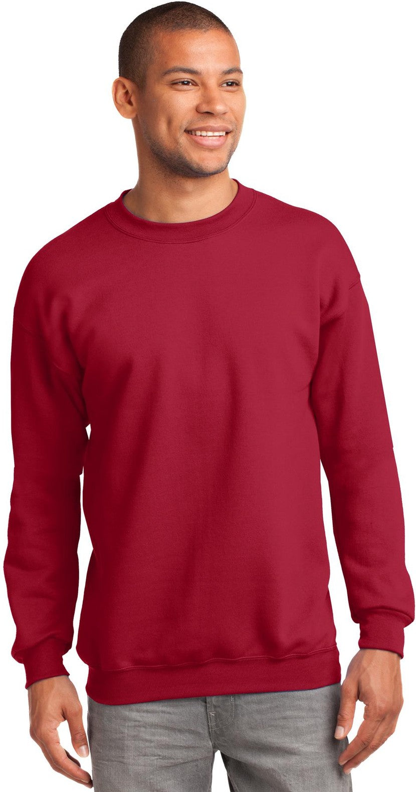 Front View of Red Port & Co Tall Essential Fleece Crewneck Sweatshirt. PC90T