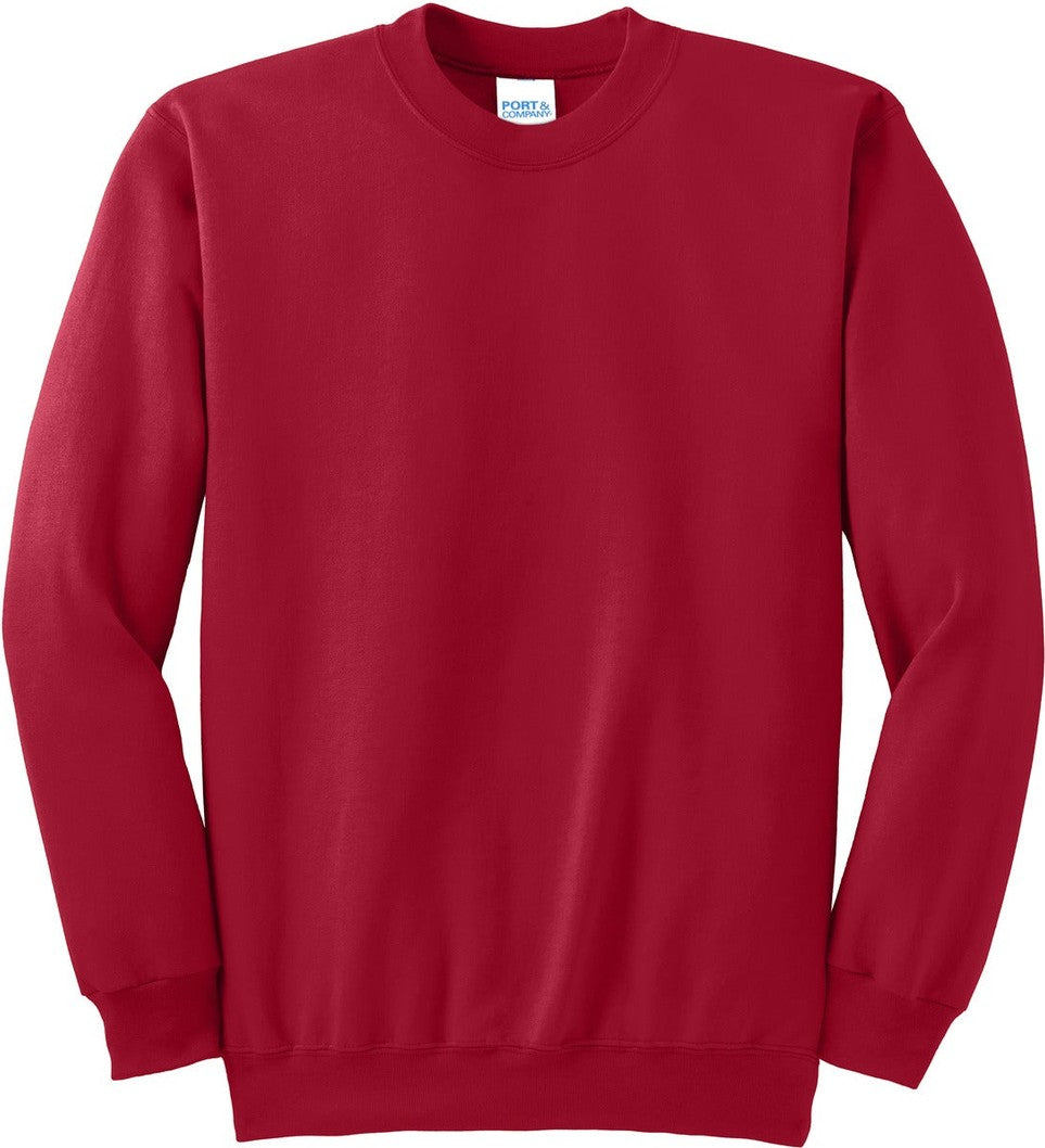 Front View of Red Port & Co Tall Essential Fleece Crewneck Sweatshirt. PC90T
