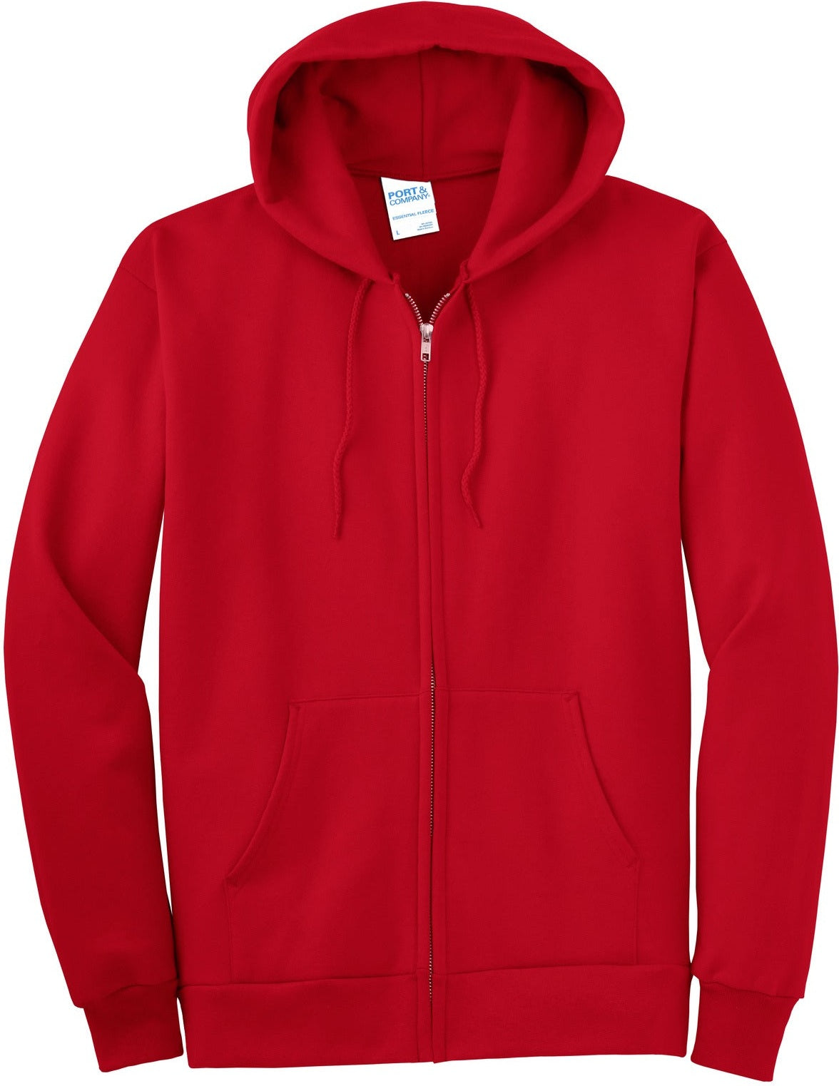 Front View of Red Port & Co Tall Essential Fleece Full-Zip Hooded Sweatshirt. PC90ZHT